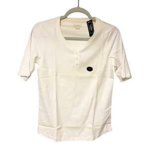 L.L. Bean Womens Tee Shirt Henley Short Sleeve Bright White XS New W Tags